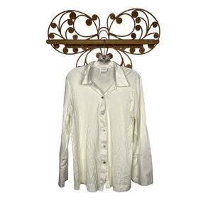 Hanro Cotton long sleeve sleep shirt button front ivory M